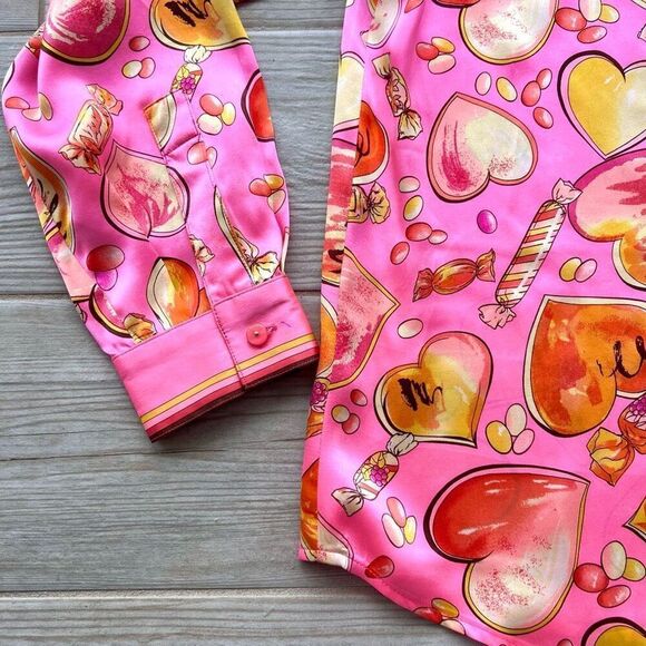Womens Pink Valentines Hearts‎ And Candy Print Long Sleeve Button Up Top Size 14 - Picture 5 of 10